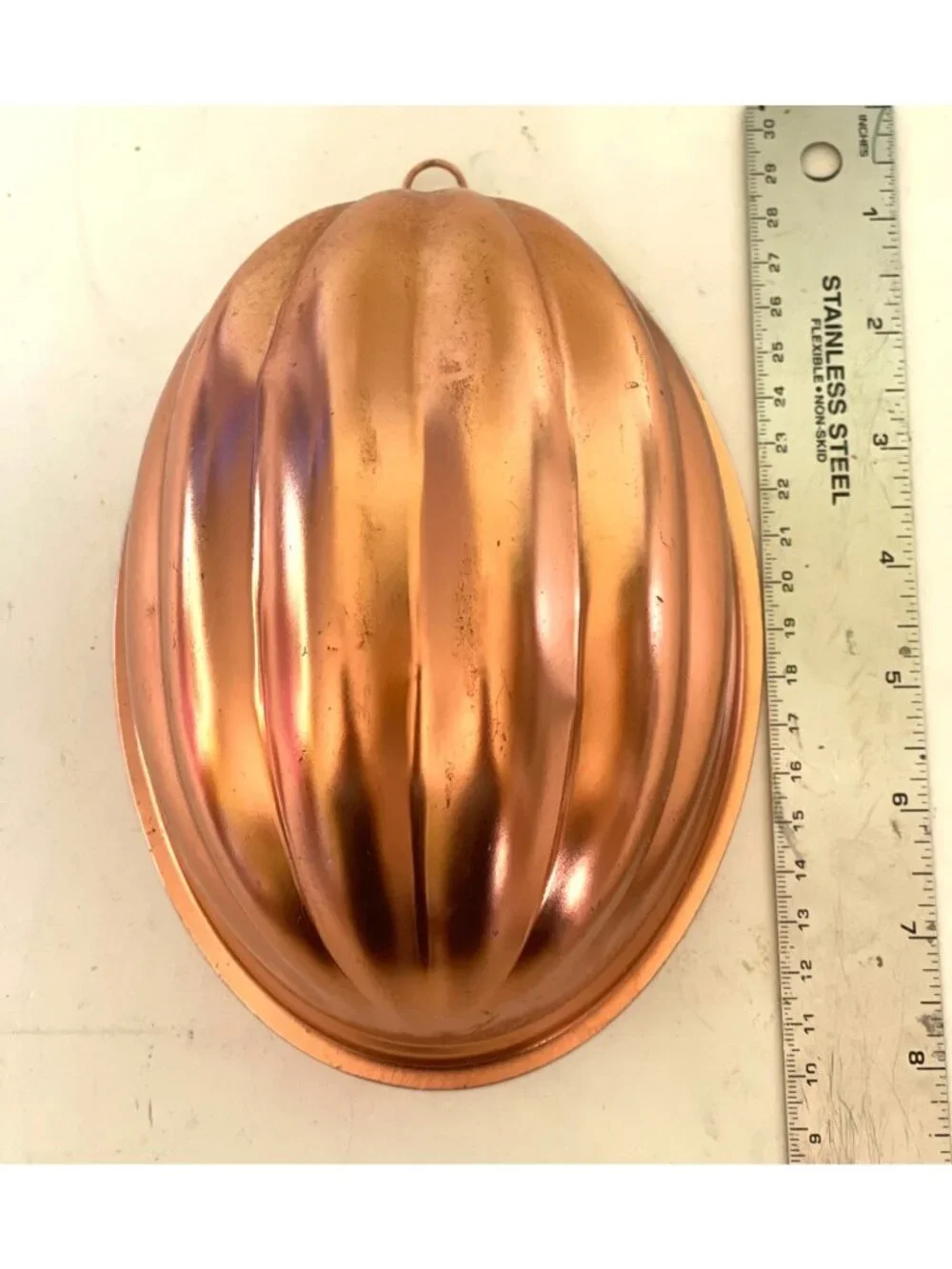 Vintage Copper Jello Gelatin Mold Oval Melon Shape 7.25